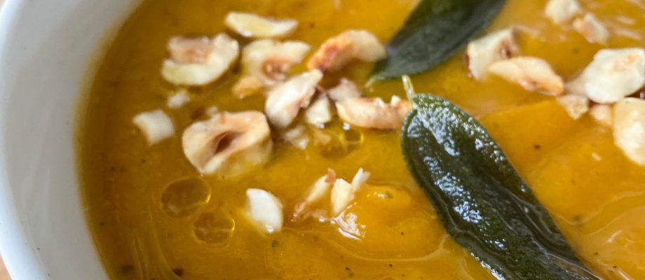 Roasted Butternut Squash & Apple Soup with Fried Sage